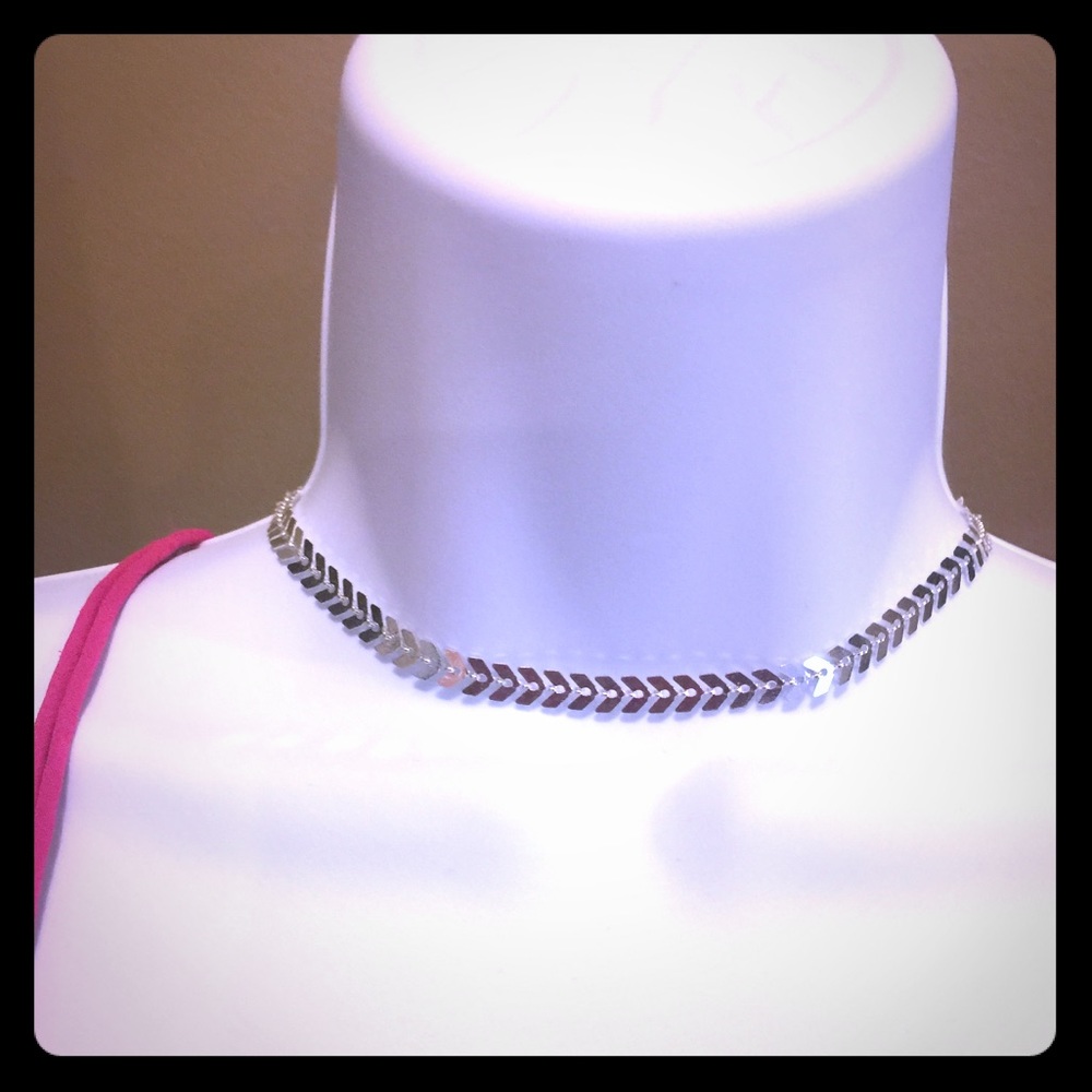 NEW Silver chevron adjustable choker necklace
